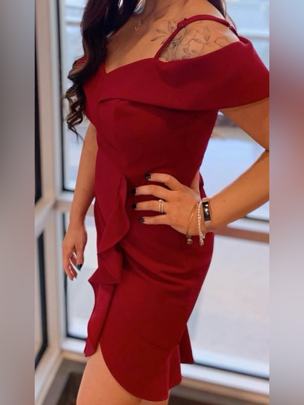 le chateau One-Shoulder Red Ruffle Cocktail Dress